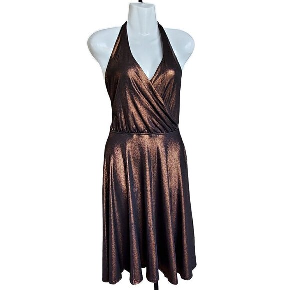 NINE WEST HALTER NECK BRONZE DRESS SIZE 6 - Picture 1 of 7